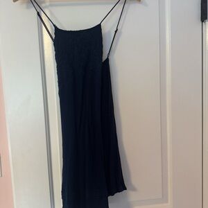 ASTR the Label Navy Linen Embroidered Mini Dress